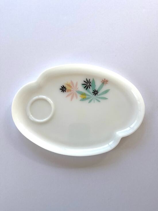 Vintage Other - Vintage Atomic Flower Leaf Snack Plate Federal Milk Glass Pastel Marijuana Tray